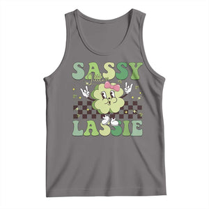 Funny St Patrick's Day Sassy Little Lassie Tank Top Retro Groovy Clover TS11 Deep Heather Print Your Wear