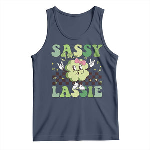 Funny St Patrick's Day Sassy Little Lassie Tank Top Retro Groovy Clover TS11 Navy Print Your Wear