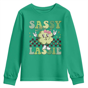 Funny St Patrick's Day Sassy Little Lassie Youth Sweatshirt Retro Groovy Clover TS11 Irish Green Print Your Wear