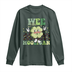 Funny St Patrick's Day Wee Little Hooligan Long Sleeve Shirt Retro Groovy Clover TS11 Dark Forest Green Print Your Wear