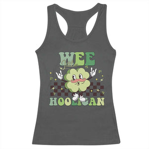 Funny St Patrick's Day Wee Little Hooligan Racerback Tank Top Retro Groovy Clover TS11 Dark Heather Print Your Wear