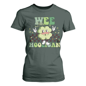 Funny St Patrick's Day Wee Little Hooligan T Shirt For Women Retro Groovy Clover TS11 Dark Forest Green Print Your Wear