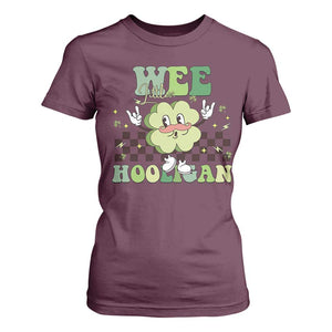 Funny St Patrick's Day Wee Little Hooligan T Shirt For Women Retro Groovy Clover TS11 Maroon Print Your Wear