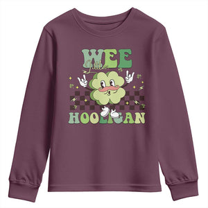 Funny St Patrick's Day Wee Little Hooligan Youth Sweatshirt Retro Groovy Clover TS11 Maroon Print Your Wear