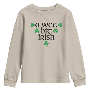 Funny Irish Heritage Youth Sweatshirt A Wee Bit Irish St Patrick's Day Shamrock TS11 Sand Print Your Wear