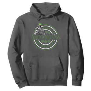Funny Irish Prone To Shenanigans And Malarkey St Patrick's Day Hoodie Skeleton Beer Drinking TS11 Dark Heather Print Your Wear