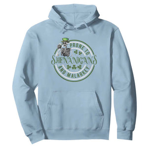 Funny Irish Prone To Shenanigans And Malarkey St Patrick's Day Hoodie Skeleton Beer Drinking TS11 Light Blue Print Your Wear