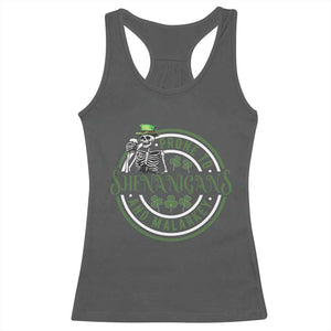 Funny Irish Prone To Shenanigans And Malarkey St Patrick's Day Racerback Tank Top Skeleton Beer Drinking TS11 Dark Heather Print Your Wear