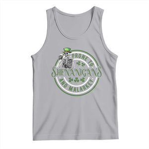 Funny Irish Prone To Shenanigans And Malarkey St Patrick's Day Tank Top Skeleton Beer Drinking TS11 Athletic Heather Print Your Wear