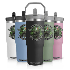 Funny Irish Viking Flip Straw Tumbler Vintage Shamrock Celtic Viking Skull TS11 Print Your Wear
