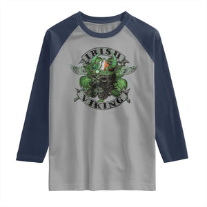 Funny Irish Viking Raglan Shirt Vintage Shamrock Celtic Viking Skull TS11 Sport Gray Navy Print Your Wear