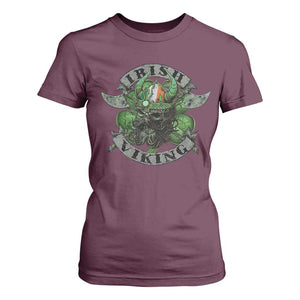 Funny Irish Viking T Shirt For Women Vintage Shamrock Celtic Viking Skull TS11 Maroon Print Your Wear