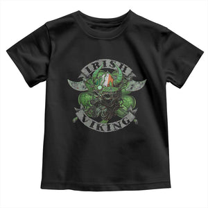 Funny Irish Viking Toddler T Shirt Vintage Shamrock Celtic Viking Skull TS11 Black Print Your Wear