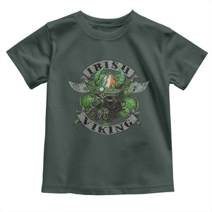 Funny Irish Viking Toddler T Shirt Vintage Shamrock Celtic Viking Skull TS11 Dark Forest Green Print Your Wear