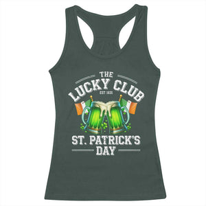 Funny St Patrick's Day Irish Beer Drinking Racerback Tank Top The Lucky Beer Club Ireland Flag TS11 Dark Forest Green Print Your Wear