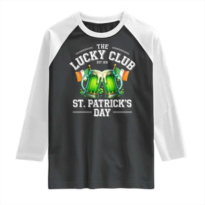 Funny St Patrick's Day Irish Beer Drinking Raglan Shirt The Lucky Beer Club Ireland Flag TS11 Black White Print Your Wear