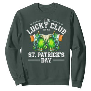 Funny St Patrick's Day Irish Beer Drinking Sweatshirt The Lucky Beer Club Ireland Flag TS11 Dark Forest Green Print Your Wear