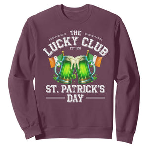 Funny St Patrick's Day Irish Beer Drinking Sweatshirt The Lucky Beer Club Ireland Flag TS11 Maroon Print Your Wear