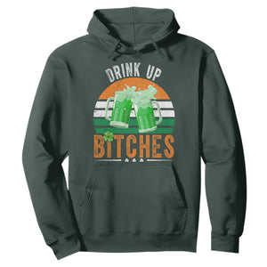 Funny St Patrick's Day Irish Beer Drinking Hoodie Drink Up Bitches Beer Mug TS11 Dark Forest Green Print Your Wear