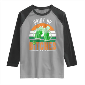 Funny St Patrick's Day Irish Beer Drinking Raglan Shirt Drink Up Bitches Beer Mug TS11 Sport Gray Black Print Your Wear
