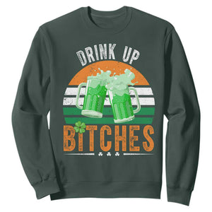 Funny St Patrick's Day Irish Beer Drinking Sweatshirt Drink Up Bitches Beer Mug TS11 Dark Forest Green Print Your Wear
