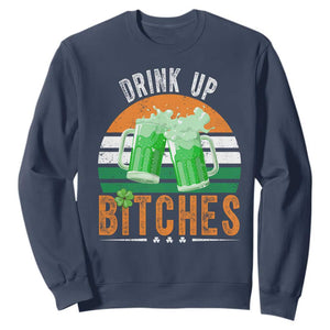 Funny St Patrick's Day Irish Beer Drinking Sweatshirt Drink Up Bitches Beer Mug TS11 Navy Print Your Wear