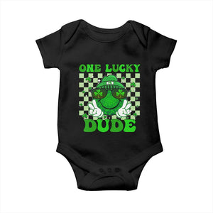 Funny One Lucky Dude St Patrick's Day Baby Onesie Checkerboard Shamrock TS11 Black Print Your Wear