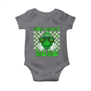 Funny One Lucky Dude St Patrick's Day Baby Onesie Checkerboard Shamrock TS11 Charcoal Print Your Wear