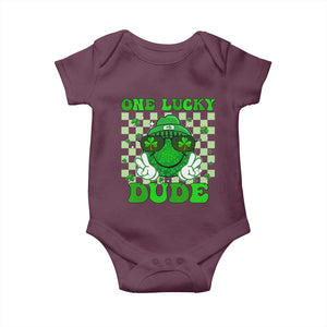 Funny One Lucky Dude St Patrick's Day Baby Onesie Checkerboard Shamrock TS11 Maroon Print Your Wear