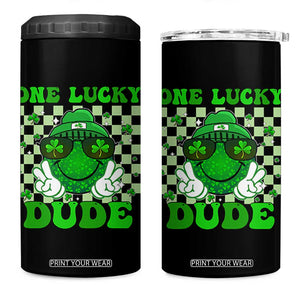 Funny One Lucky Dude St Patrick's Day 4 in 1 Can Cooler Tumbler Checkerboard Shamrock TS11 One Size: 16 oz Black Print Your Wear
