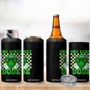 Funny One Lucky Dude St Patrick's Day 4 in 1 Can Cooler Tumbler Checkerboard Shamrock TS11 Print Your Wear