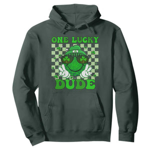 Funny One Lucky Dude St Patrick's Day Hoodie Checkerboard Shamrock TS11 Dark Forest Green Print Your Wear