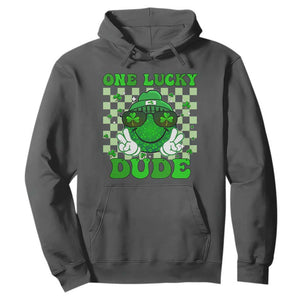 Funny One Lucky Dude St Patrick's Day Hoodie Checkerboard Shamrock TS11 Dark Heather Print Your Wear