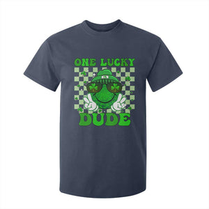 Funny One Lucky Dude St Patrick's Day T Shirt For Kid Checkerboard Shamrock TS11 Navy Print Your Wear