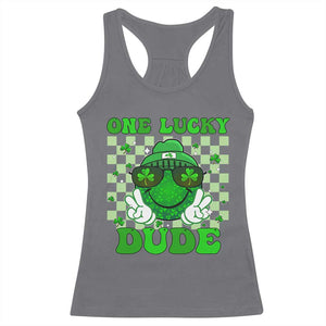 Funny One Lucky Dude St Patrick's Day Racerback Tank Top Checkerboard Shamrock TS11 Charcoal Print Your Wear