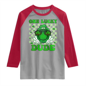 Funny One Lucky Dude St Patrick's Day Raglan Shirt Checkerboard Shamrock TS11 Sport Gray Red Print Your Wear