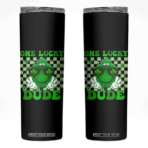 Funny One Lucky Dude St Patrick's Day Skinny Tumbler Checkerboard Shamrock TS11 Black Print Your Wear