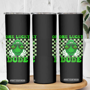 Funny One Lucky Dude St Patrick's Day Skinny Tumbler Checkerboard Shamrock TS11 Print Your Wear