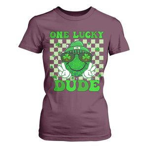 Funny One Lucky Dude St Patrick's Day T Shirt For Women Checkerboard Shamrock TS11 Maroon Print Your Wear
