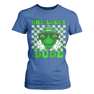 Funny One Lucky Dude St Patrick's Day T Shirt For Women Checkerboard Shamrock TS11 Royal Blue Print Your Wear
