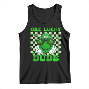 Funny One Lucky Dude St Patrick's Day Tank Top Checkerboard Shamrock TS11 Black Print Your Wear