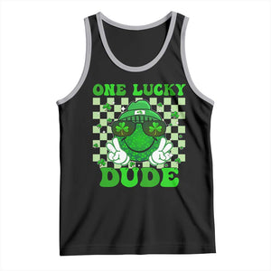 Funny One Lucky Dude St Patrick's Day Tank Top Checkerboard Shamrock TS11 Black Athletic Heather Print Your Wear