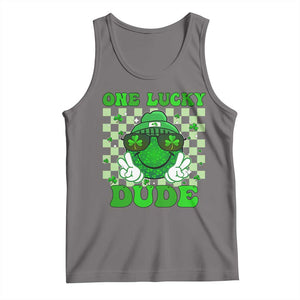 Funny One Lucky Dude St Patrick's Day Tank Top Checkerboard Shamrock TS11 Deep Heather Print Your Wear