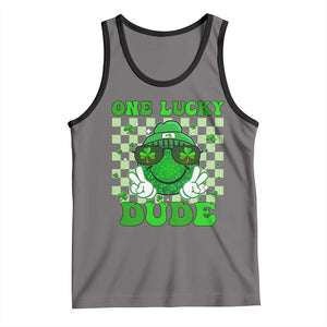 Funny One Lucky Dude St Patrick's Day Tank Top Checkerboard Shamrock TS11 Deep Heather Black Print Your Wear