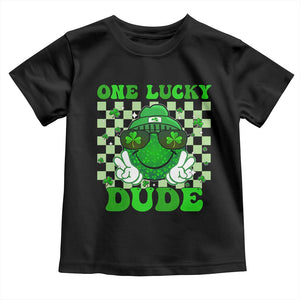Funny One Lucky Dude St Patrick's Day Toddler T Shirt Checkerboard Shamrock TS11 Black Print Your Wear