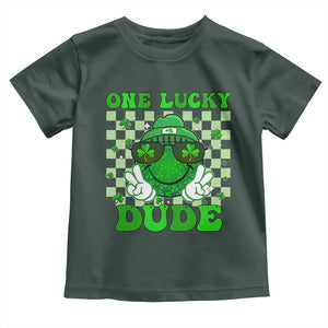 Funny One Lucky Dude St Patrick's Day Toddler T Shirt Checkerboard Shamrock TS11 Dark Forest Green Print Your Wear