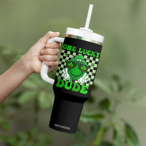 Funny One Lucky Dude St Patrick's Day Tumbler With Handle Checkerboard Shamrock TS11 Print Your Wear