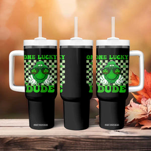 Funny One Lucky Dude St Patrick's Day Tumbler With Handle Checkerboard Shamrock TS11 Print Your Wear