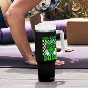 Funny One Lucky Dude St Patrick's Day Tumbler With Handle Checkerboard Shamrock TS11 Print Your Wear