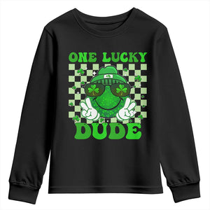 Funny One Lucky Dude St Patrick's Day Youth Sweatshirt Checkerboard Shamrock TS11 Black Print Your Wear